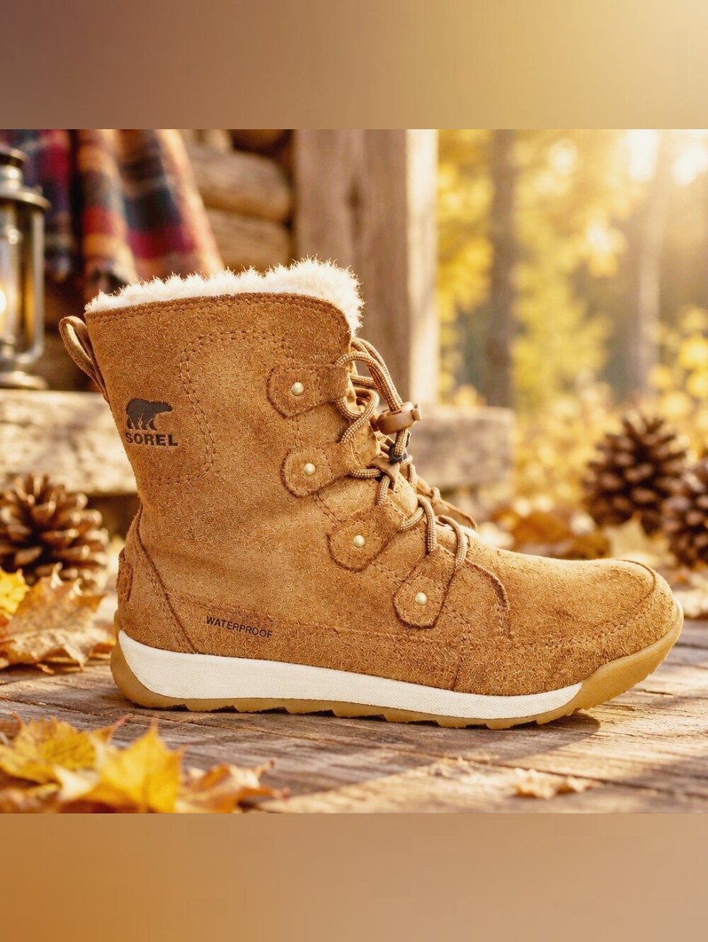 SOREL Youth Whitney II Joan Lace Winter Boots Tan (Women's Size 6 / Youth 4)